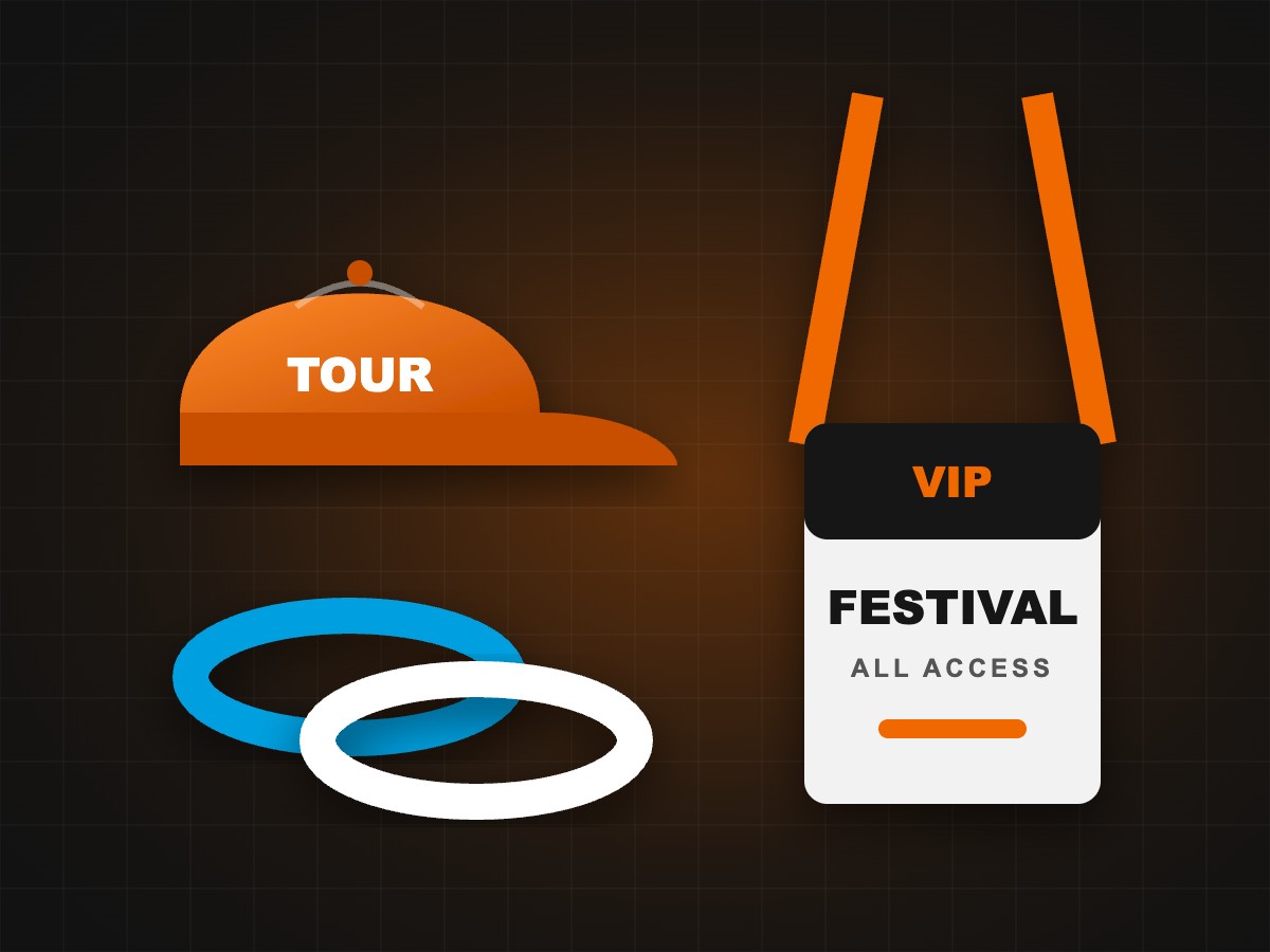 Merchandising para concertos e festivais: bonés, pulseiras e credenciais